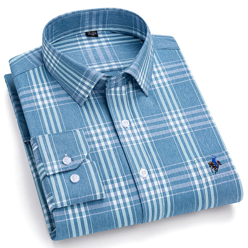 Men's Fashion Breathable Plaid Cotton Embroidered Shirt