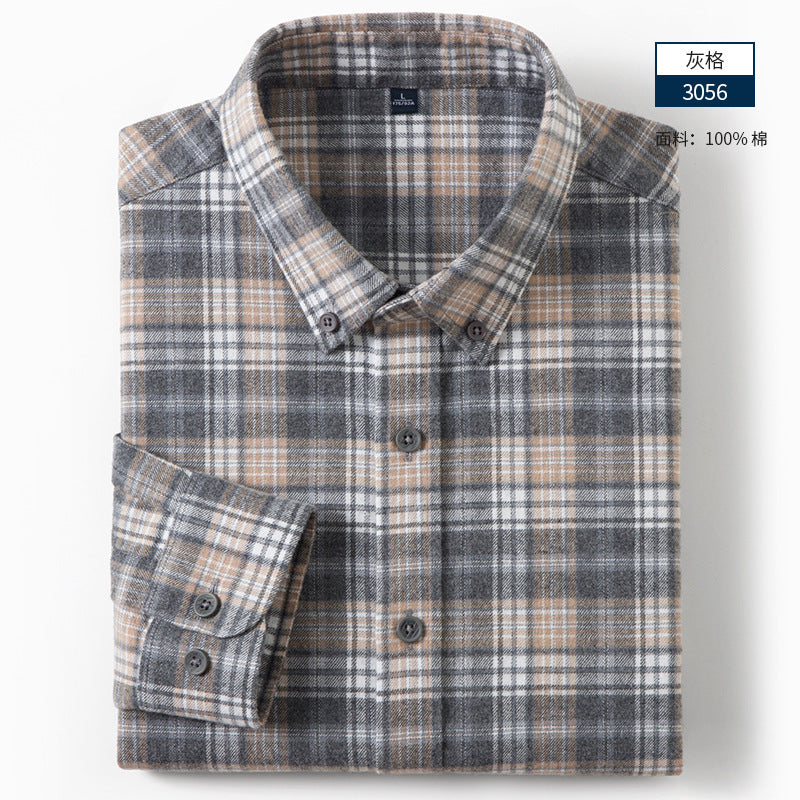 Men's Pure Cotton Casual Business Long-sleeved Plaid Shirt