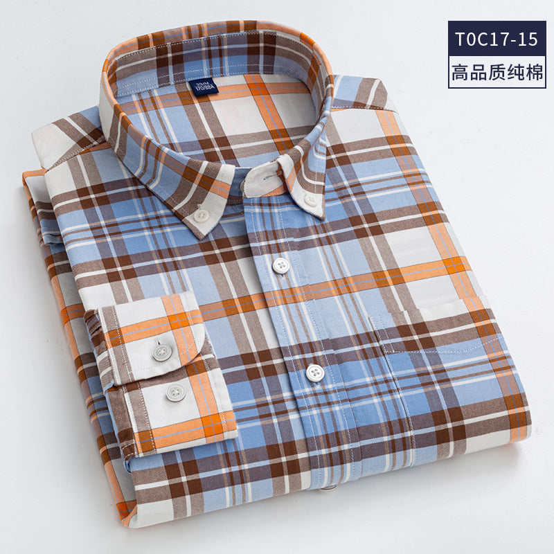 100% Cotton Plaid Striped Solid Color Long-sleeved Shirts