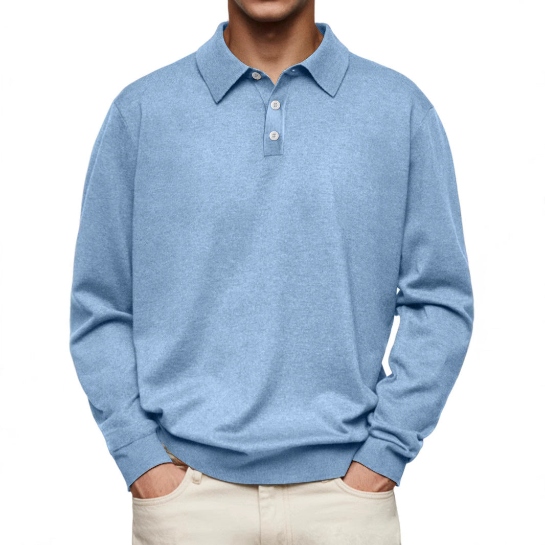 Men's Long Sleeve V-neck Button-down Casual Polo Shirt