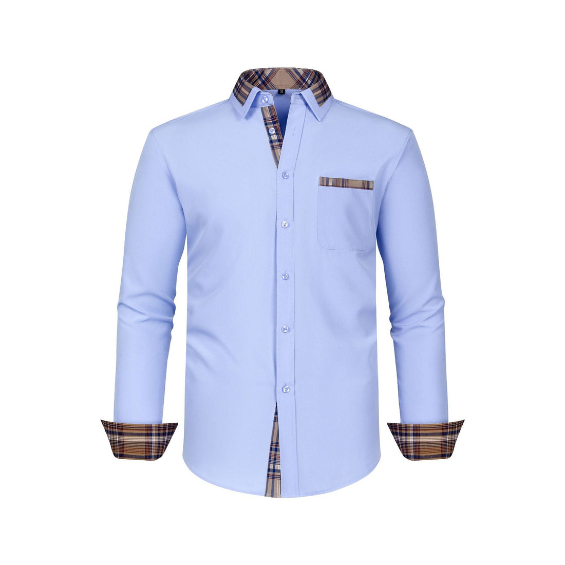 Men's Colorblock Plaid Collar Casual Super Stretch Shirt