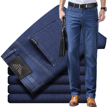 Men's High Waist Elastic Straight Loose Business Silk Jeans