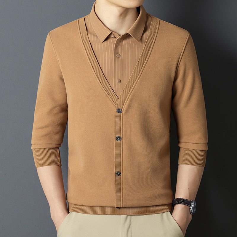 Men's Fake Two Piece Warm Contrast Shirt