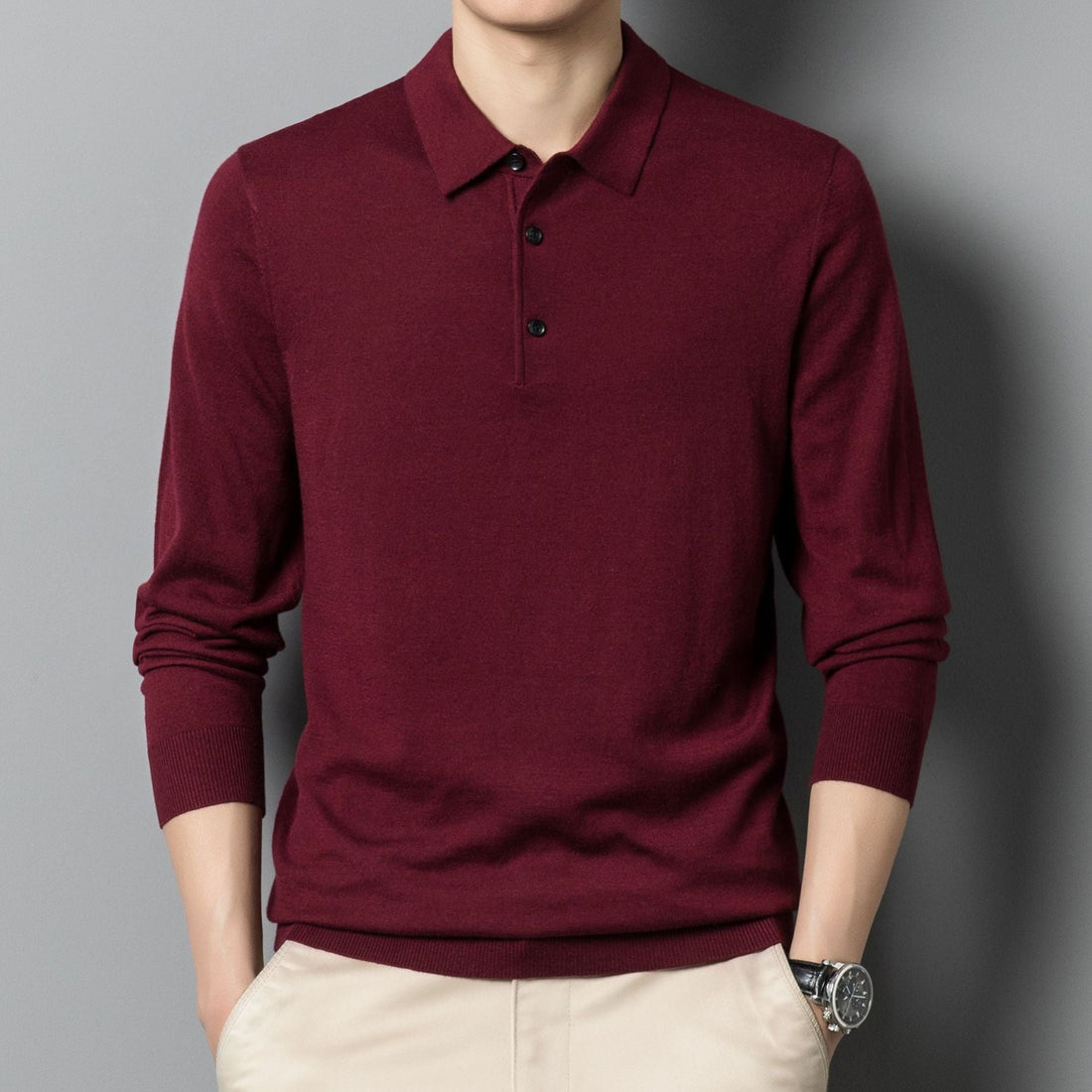 Long-sleeved casual lapel all-match thin POLO sweater