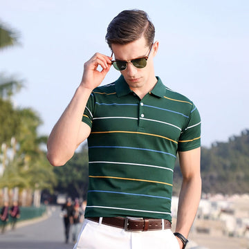 Top Grade New Summer Brand Mens Striped Turn Down Collar Polo Shirts