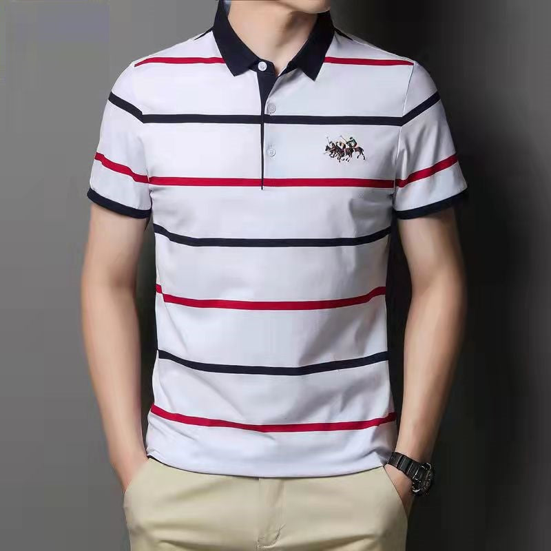 Cotton embroidered striped polo shirt