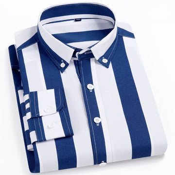 Men's Striped Business Casual Non-iron Elastic Long-sleeved Shirt