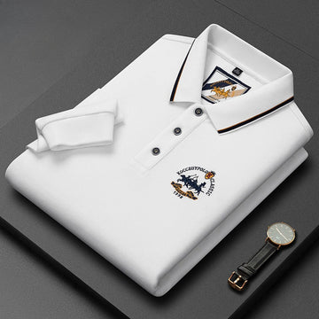 Men's Cotton Long Sleeve Lapel Embroidered Polo Shirt