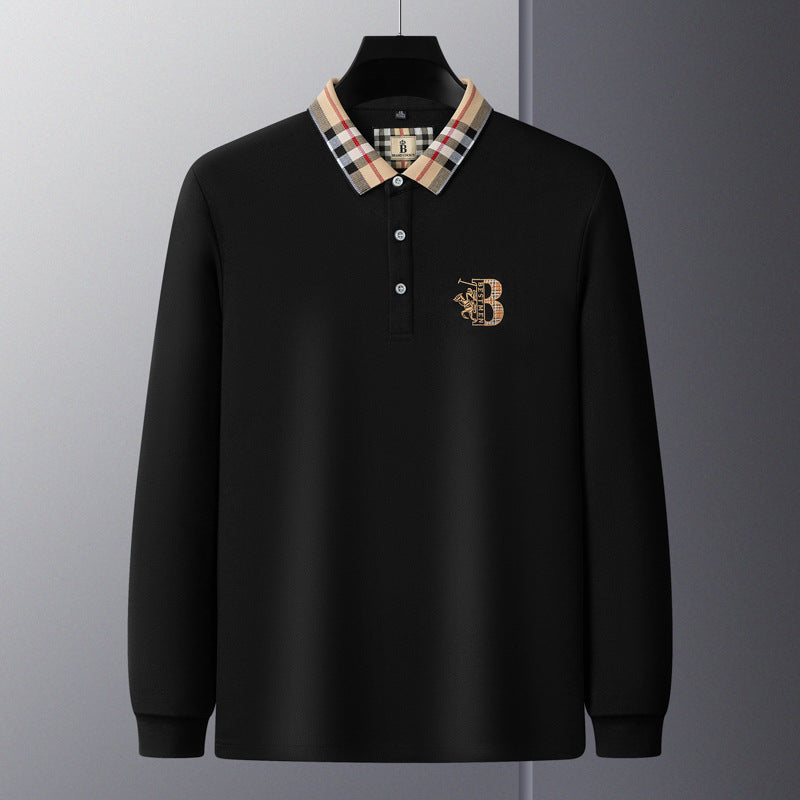 Men's Business Casual Embroidered Pure Cotton Long Sleeve Polo Shirt