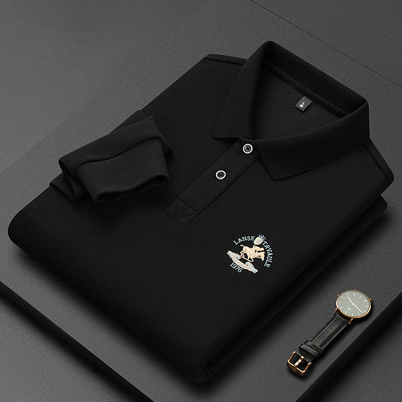 Men's Cotton Embroidered Lapel Long-sleeved Polo Shirt