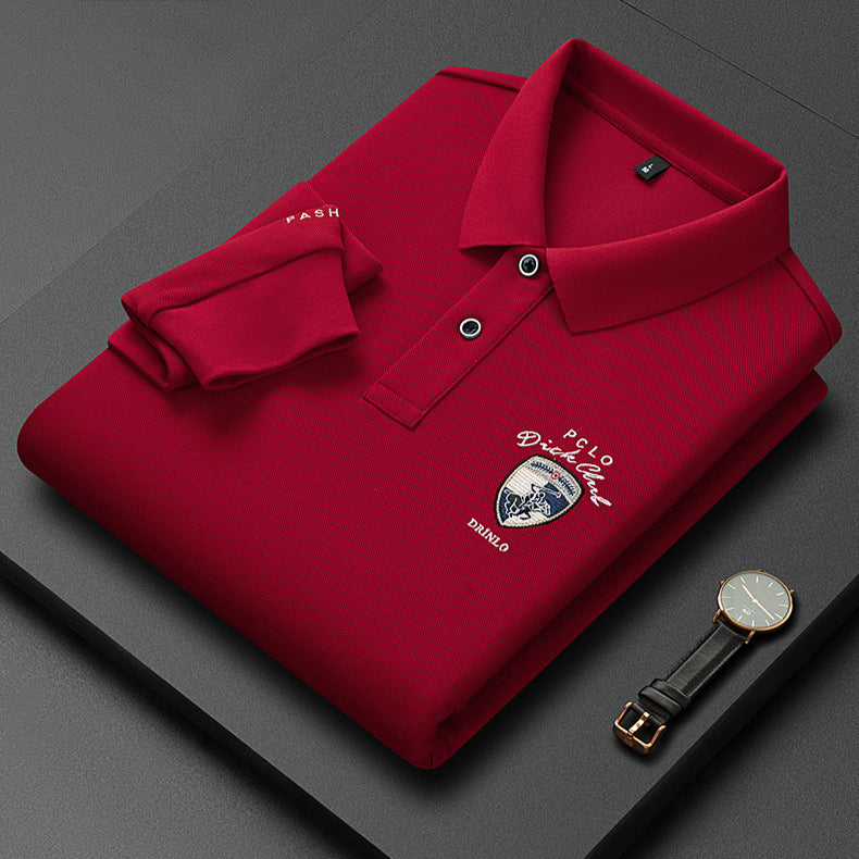 Men's Cotton Embroidered Lapel Polo Shirt