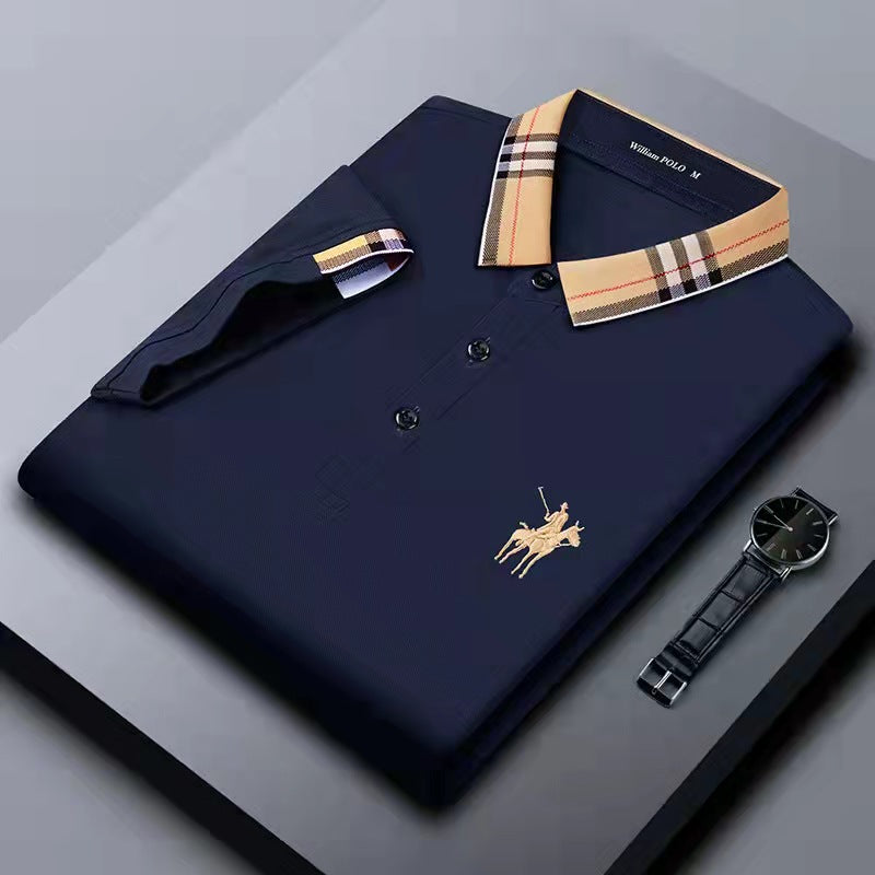 Embroidered solid lapel polo shirt