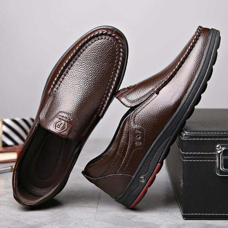 Mens Genuine Leather Soft Insole Casual Business Slip On Loafers