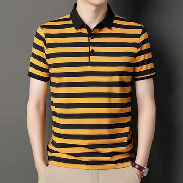 Stylish casual lapel striped polo shirt