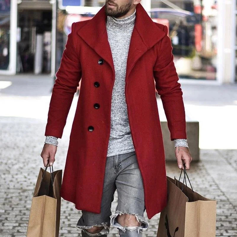 Men Breasted Lapel Winter Woolen Coat