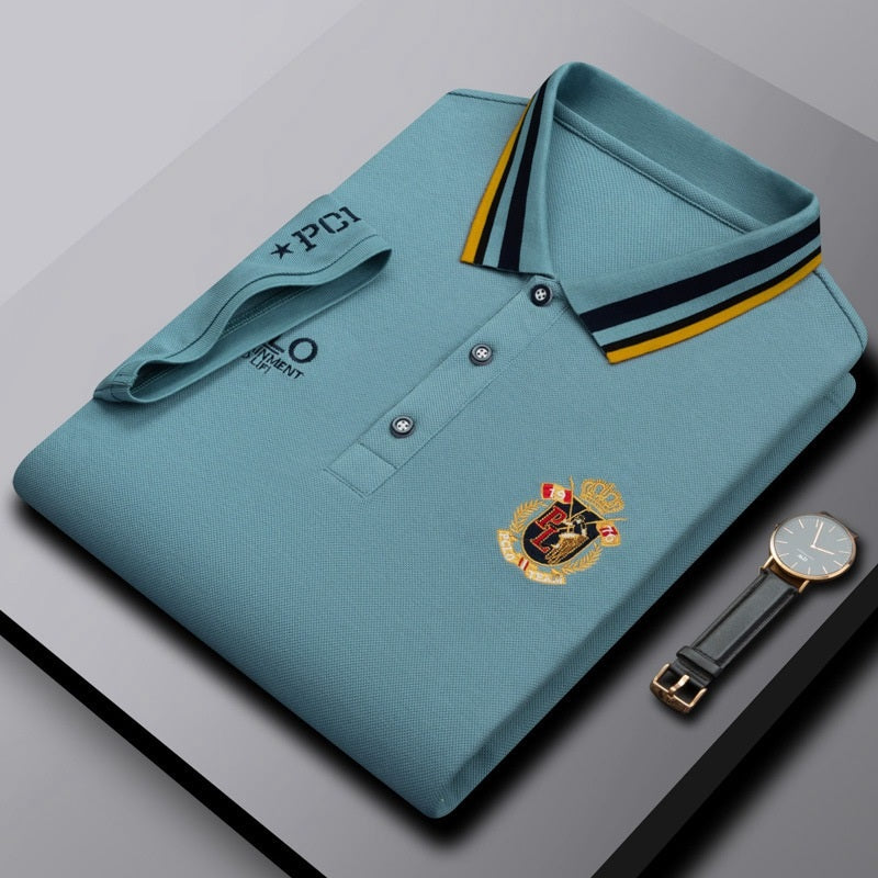 New Men's Business Casual Embroidered Lapel Polo Shirt