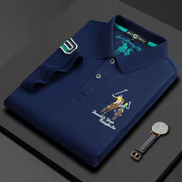 Solid color business embroidered polo shirt