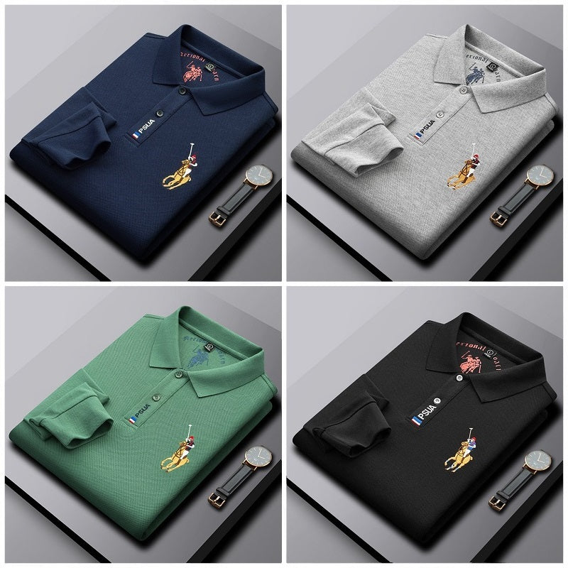 Men's Business Casual Embroidered Lapel Long Sleeve Polo Shirt