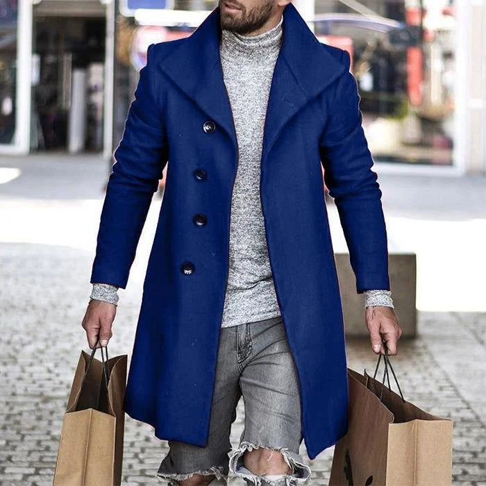 Men Breasted Lapel Winter Woolen Coat