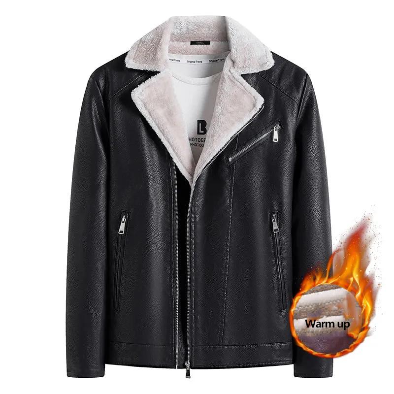 Men's velvet padded leather jacket