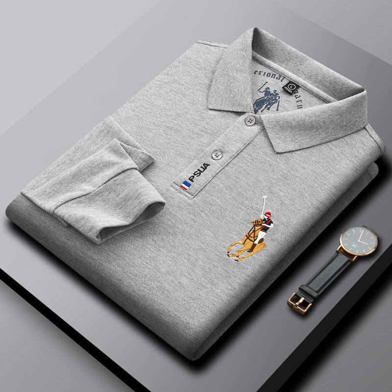 Men's Business Casual Embroidered Lapel Long Sleeve Polo Shirt