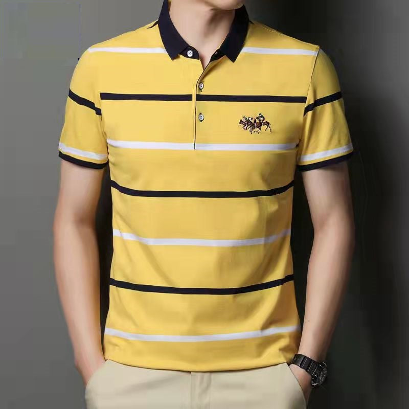 Cotton embroidered striped polo shirt