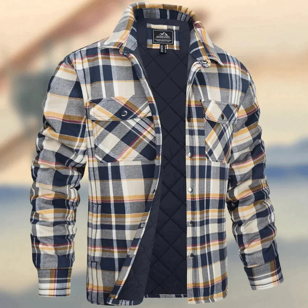 Men's Flannel Shirt Jacket Long Sleeve Quilted Lined Plaid Coat Button Down Thick Outwear for Winter