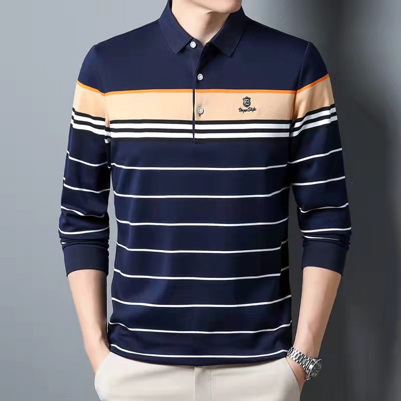 New Long Sleeve Lapel Striped POLO Shirt