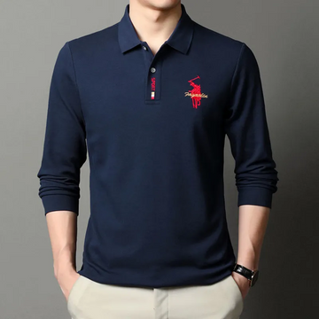 Cotton Long Sleeve Lapel Polo Shirt