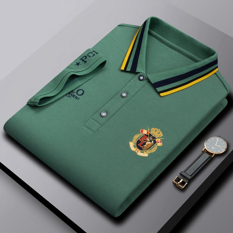 New Men's Business Casual Embroidered Lapel Polo Shirt