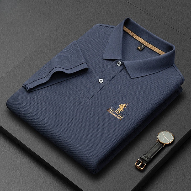 Men's 100% Cotton Lapel Solid Color Polo Shirt