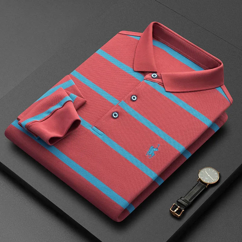 Men's Fashion Striped Polo Long Sleeve T-Shirt