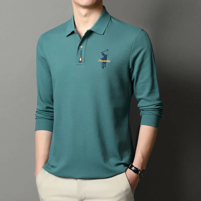 Cotton Long Sleeve Lapel Polo Shirt