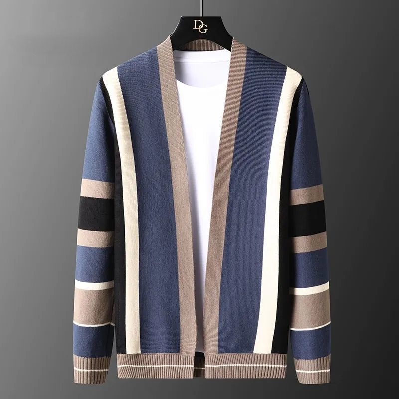 Winter long-sleeved striped cardigan sweater men