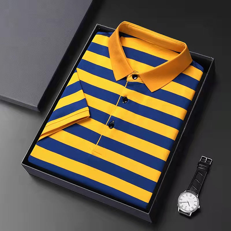 Horizontal stripe business casual polo shirt