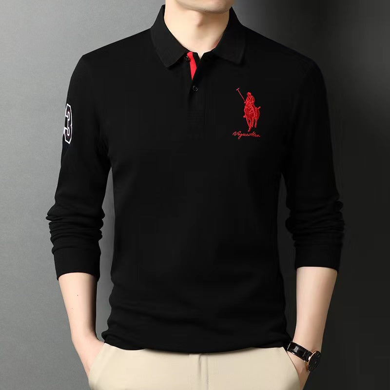 Solid color embroidered business casual polo shirt